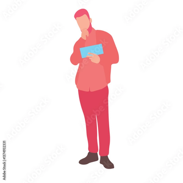 Obraz Man in Red Outfit Examining a Document