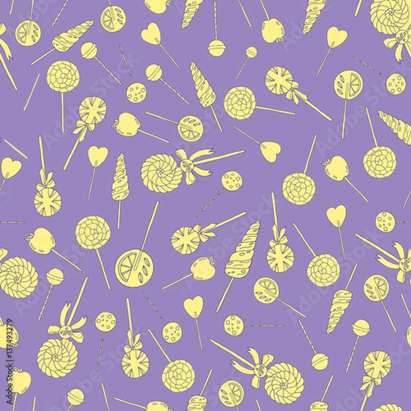 Obraz Sweet hand drawn lollipops seamless vector pattern