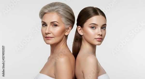 Obraz Headshot Portrait of Two Women of Different Ages with Perfect Skin