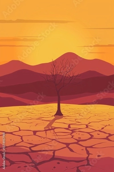 Fototapeta Solitary tree in arid desert landscape