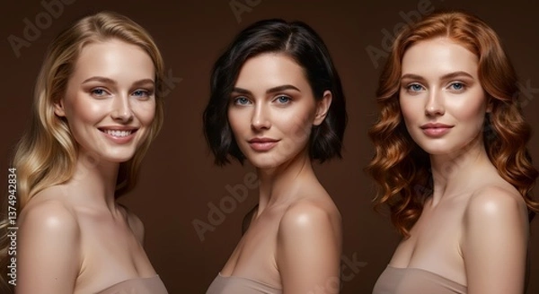 Obraz  Portrait of Three Beautiful Women with Different Hair Colors