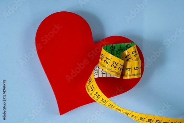 Obraz red heart shape with measuring tape symbolizing health care