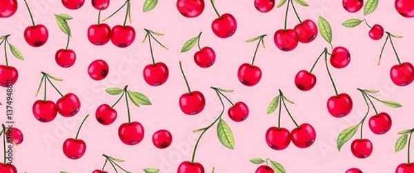 Fototapeta Subtle cherry pink seamless vector pattern, perfect for wallpaper or print design, artwork, stationery