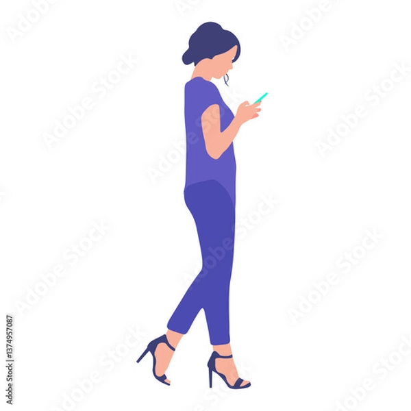 Obraz Woman walking and using a mobile phone