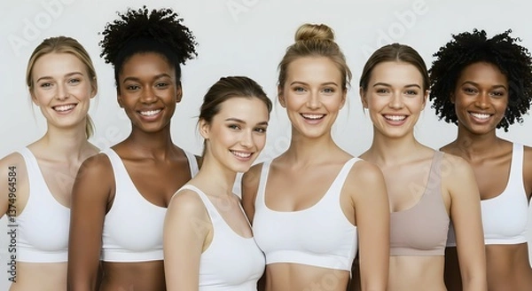 Obraz Diverse Group of Women Smiling in White Tops