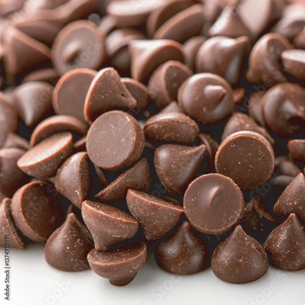 Obraz A deliciously mesmerizing close-up of rich, glossy chocolate chips piled for National Chocolate Chip Day