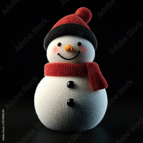 Fototapeta Charming 3D rendering of a cute icon crafted from fluffy felt fabric, set against a black background with symmetrical composition, soft lighting, and an isometric view