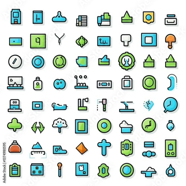 Fototapeta Outline icon set featuring essential  industry symbols, crafted with black lines on a minimal white background, perfect for UI/UX design, app interfaces, and clean, fresh design aesthetics.