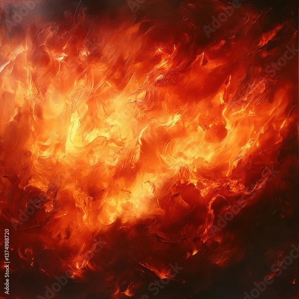 Fototapeta A warm, flickering fire blazes brightly against the backdrop of a pitch-black night, casting dancing shadows and illuminating the surrounding area with a cozy glow.