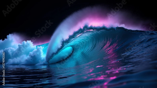 Fototapeta Ocean Wave Night Beautiful Colorful in neon lights