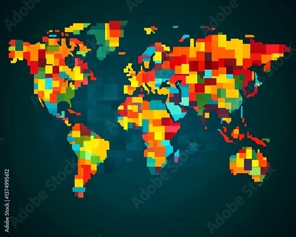 Fototapeta Colorful Pixelated World Map.