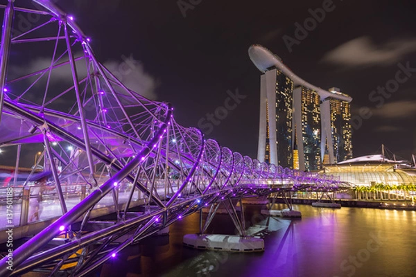 Obraz Singapur - 1 grudnia 2016: Helix Bridge, most dla pieszych zaprojektowany z formy zakrzywionej struktury DNA.