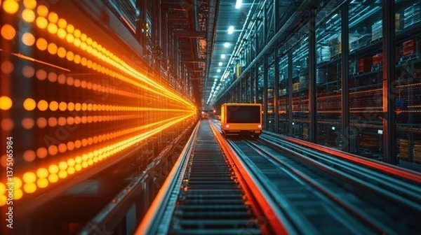 Fototapeta Futuristic Automated Warehouse: High-Tech Logistics and Transportation System