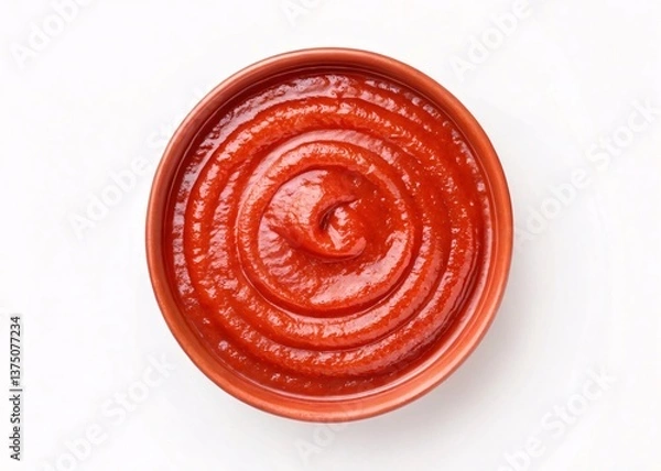 Fototapeta Smooth Tomato Sauce Swirl in a Bowl on White Background.