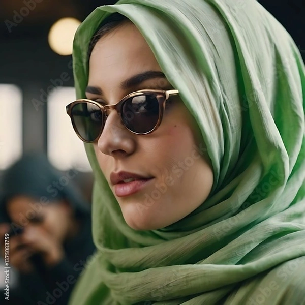 Fototapeta Woman with green hijab 