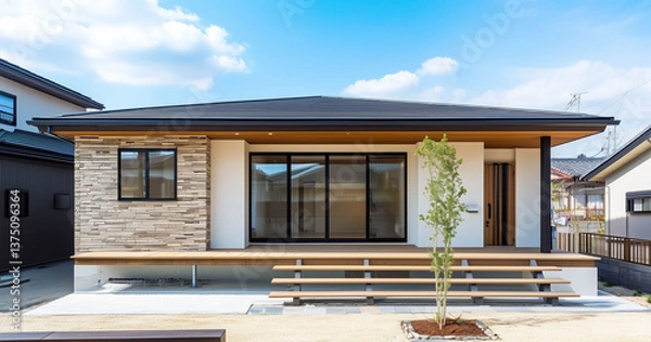 Obraz シンプルな日本の平屋住宅、戸建て住宅