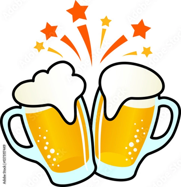 Fototapeta ビールが注がれたジョッキで乾杯