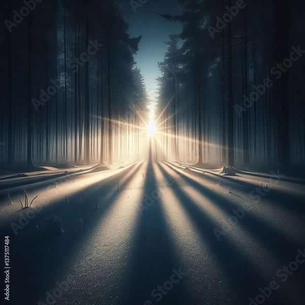 Fototapeta Distant Light Shimmer The sun is low on the horizon casting a lo