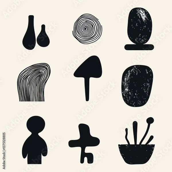 Fototapeta A set collection abstract black and white organic