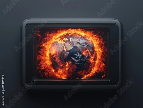 Fototapeta A conceptual image of Earth inside an oven, overheating from global warming