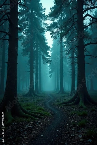 Obraz Dark forest with twisted trees on white background, solitude, isolation, darkness