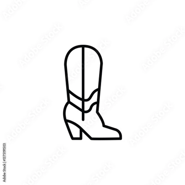 Fototapeta Cowboy boot icon. Simple outline of a cowboy boot with a spur, representing classic western footwear. Ideal for use in country-themed designs, ranch logos, and fashion projects. Vector illustration