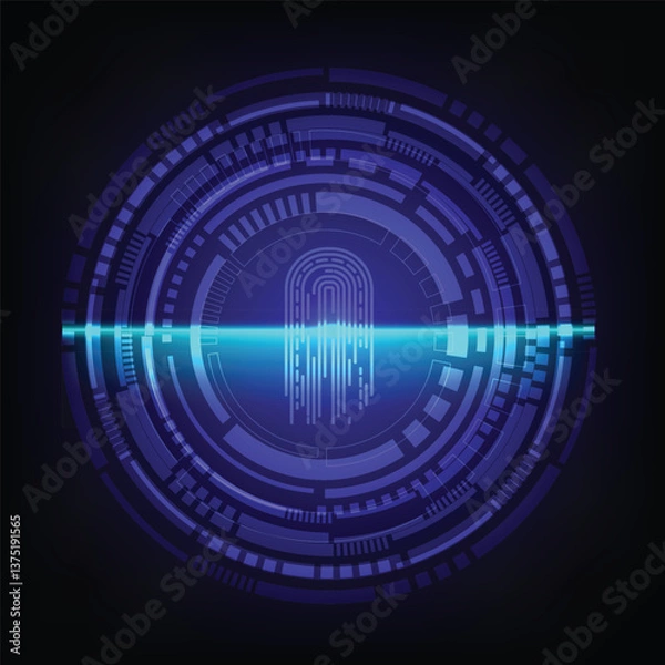 Obraz Biometric Access Control: Digital Fingerprint Scan with Circular Tech Overlay