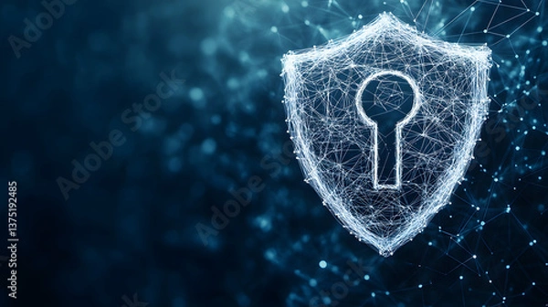 Obraz A digital shield with an outline of a lock on it floating in a futuristic space.

