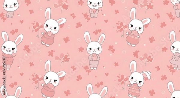 Obraz Adorable Pink Bunny Pattern Sweet Repeating Design AI Generated