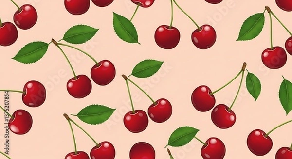 Fototapeta Sweet Cherry Delight Peachy Background Pattern AI Generated