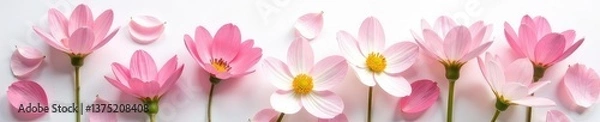 Fototapeta Delicate flower petals unfolding on a white canvas, nature, delicate, serene