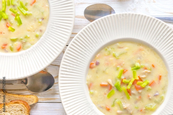 Fototapeta Traditional Nigerian mixed vegetable soup with corn fleur