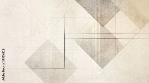 Obraz Subtle Geometric Canvas Art featuring a Beige Color Palette and Angular Forms Enhanced with a Textured Surface Quality, Background  Lines, and Squares