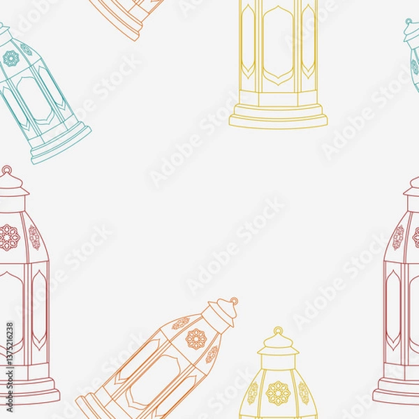 Fototapeta Editable Arab Lanterns Vector Illustration in Outline Style With Various Colors as Seamless Pattern for Creating Background of Islamic Occasional Theme Such as Ramadan and Eid or Arab Culture