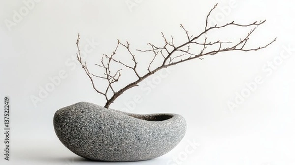 Fototapeta A decorative arrangement features a stone vase with a branch