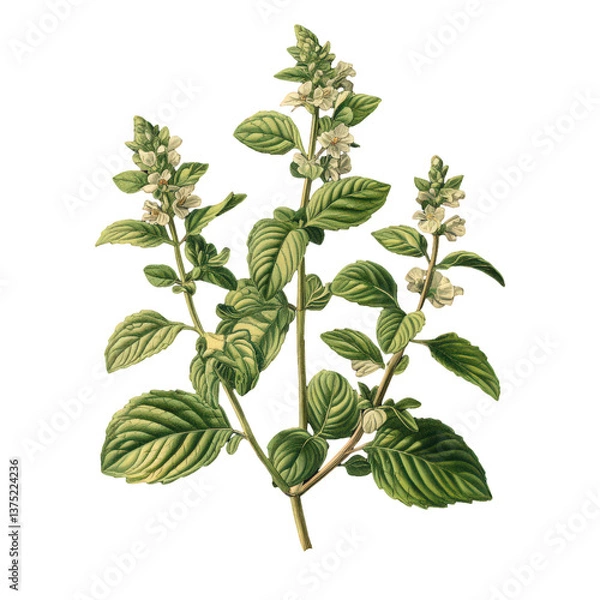 Obraz mint on transparent background, vintage botanical illustration for design and decoration.