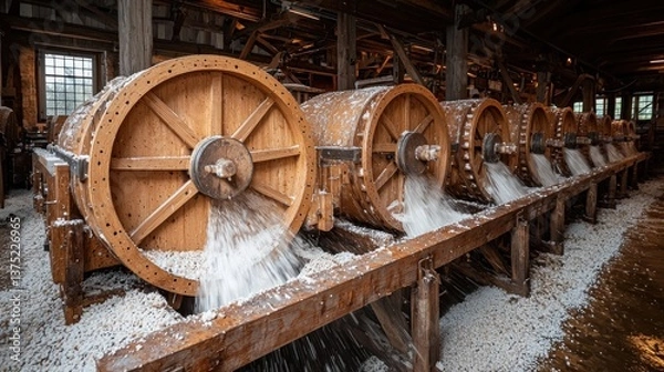 Obraz Antique Salt Mill Machinery in Action: A Glimpse into Traditional Salt Production