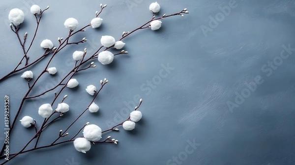 Obraz Cotton flower branches arranged on a blue background