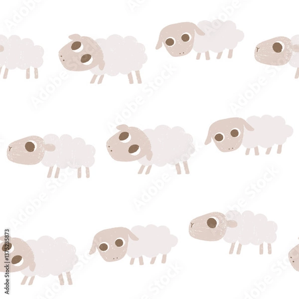 Fototapeta Hand drawn seamless pattern with various painted chalk sheeps