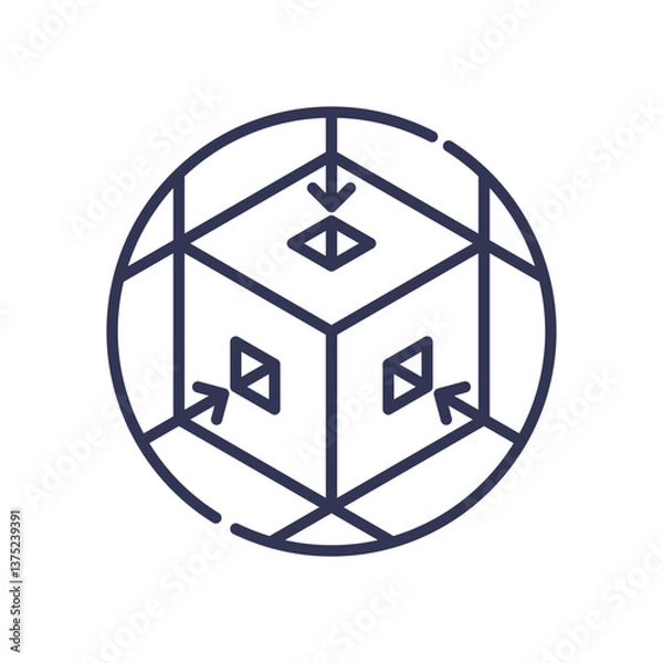 Fototapeta Cube with arrows symbolizes data flow and system interoperability.