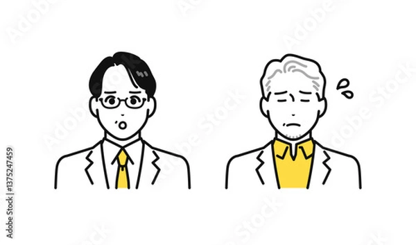 Fototapeta 困っている白衣を着たミドル世代・シニア世代の男性のシンプルな人物アイコンセット