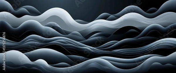 Fototapeta Black mystical fog waves vector pattern abstract design illustration background