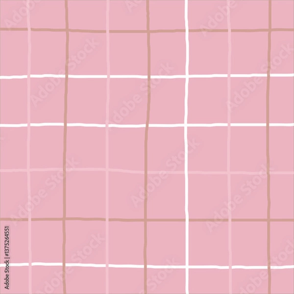 Fototapeta Warm Neutral Grid Pattern Hand-Drawn Vector Tiles