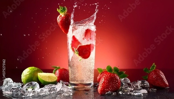 Obraz Strawberry Lime Fizz- A sparkling drink made with fresh strawberries, lime juice, and soda water