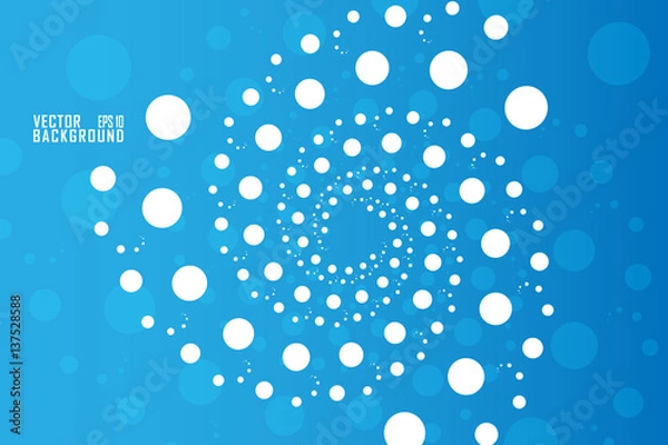 Fototapeta Abstract Design White Dots on Spiral Effect on Blue Background