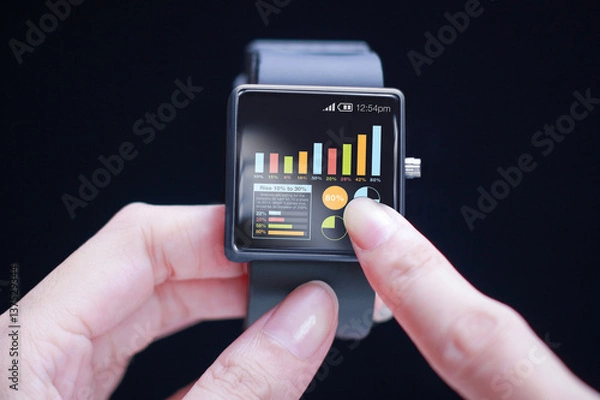 Obraz Hand touching graph on smartwatch