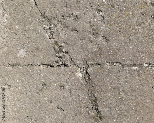Fototapeta Background of destroyed concrete path, gray concrete, concrete texture, close-up. Natural photo. Old concrete slab