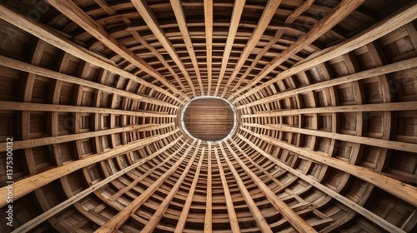 Fototapeta A wide view of a traditional Japanese roof with curved, detailed tiles and wooden beams, offering ample copy space above the structure.