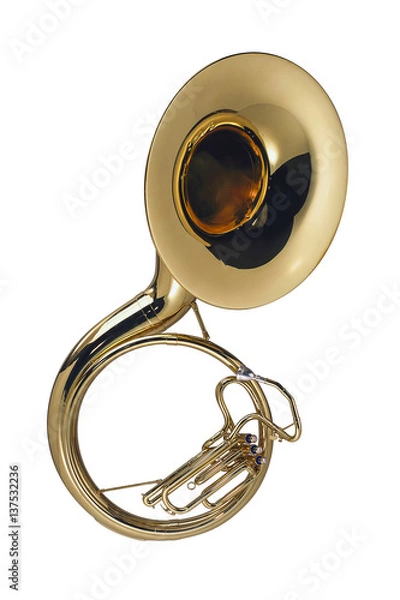 Obraz wiatr instrument muzyczny przez suzafon na białym tle