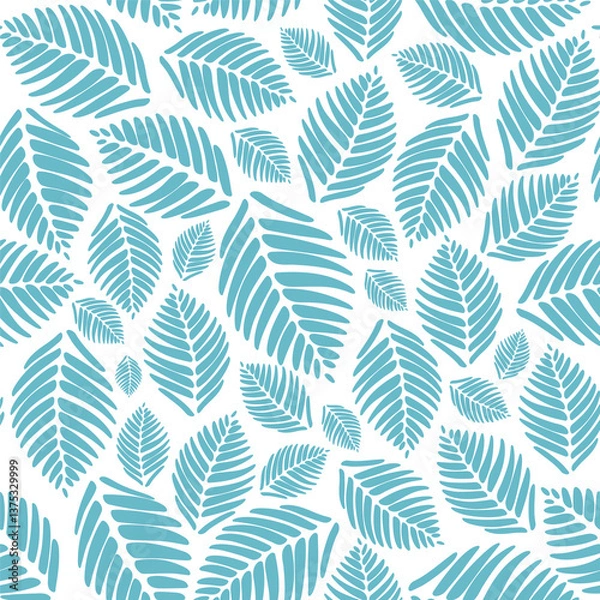 Fototapeta seamless leaves pattern background. blue leaves vector pattern background.